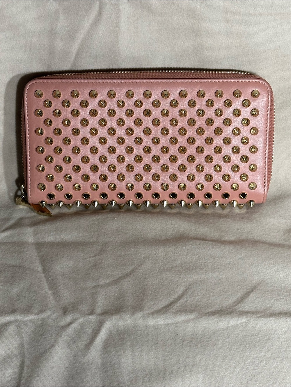 Christian Louboutin Pink Studded Zip-Around Wallet - Designer Style